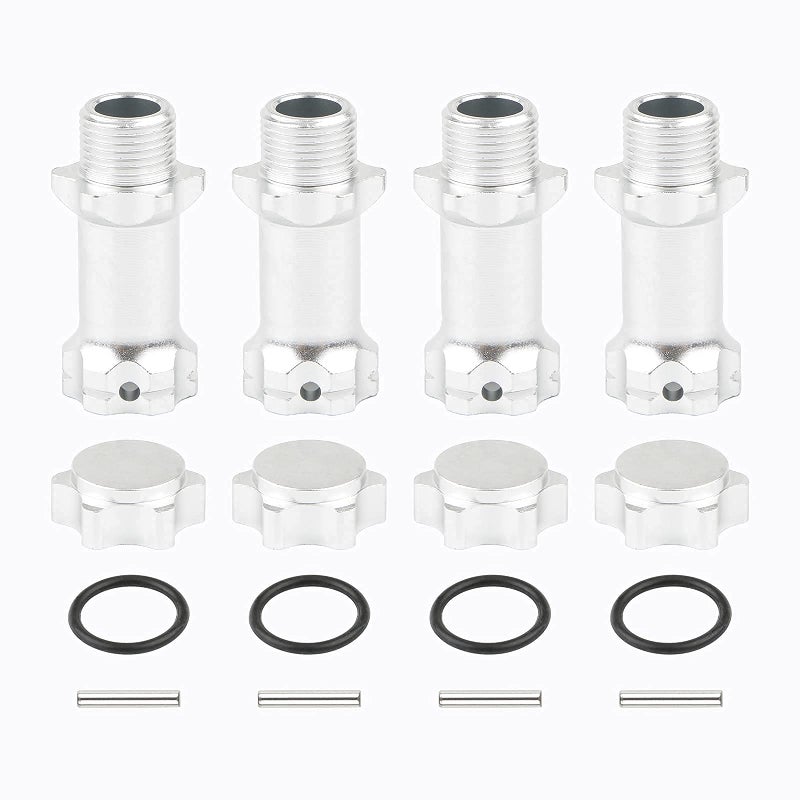 Rchobbytop 4pcs Aluminum 17mm Hex Adapter 30mm Extension Wheel Hub Drive Offset Width Extender with Anti-dust Cap Nuts for 1/8 RC On Road Car Off Road Truggy Truck Buggy Crawler  Silver - Image 1